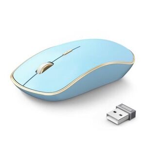 JOYACCESS Wireless Mouse 2.4G Silent Slim Portable Optical Mice Blue Gold Trim